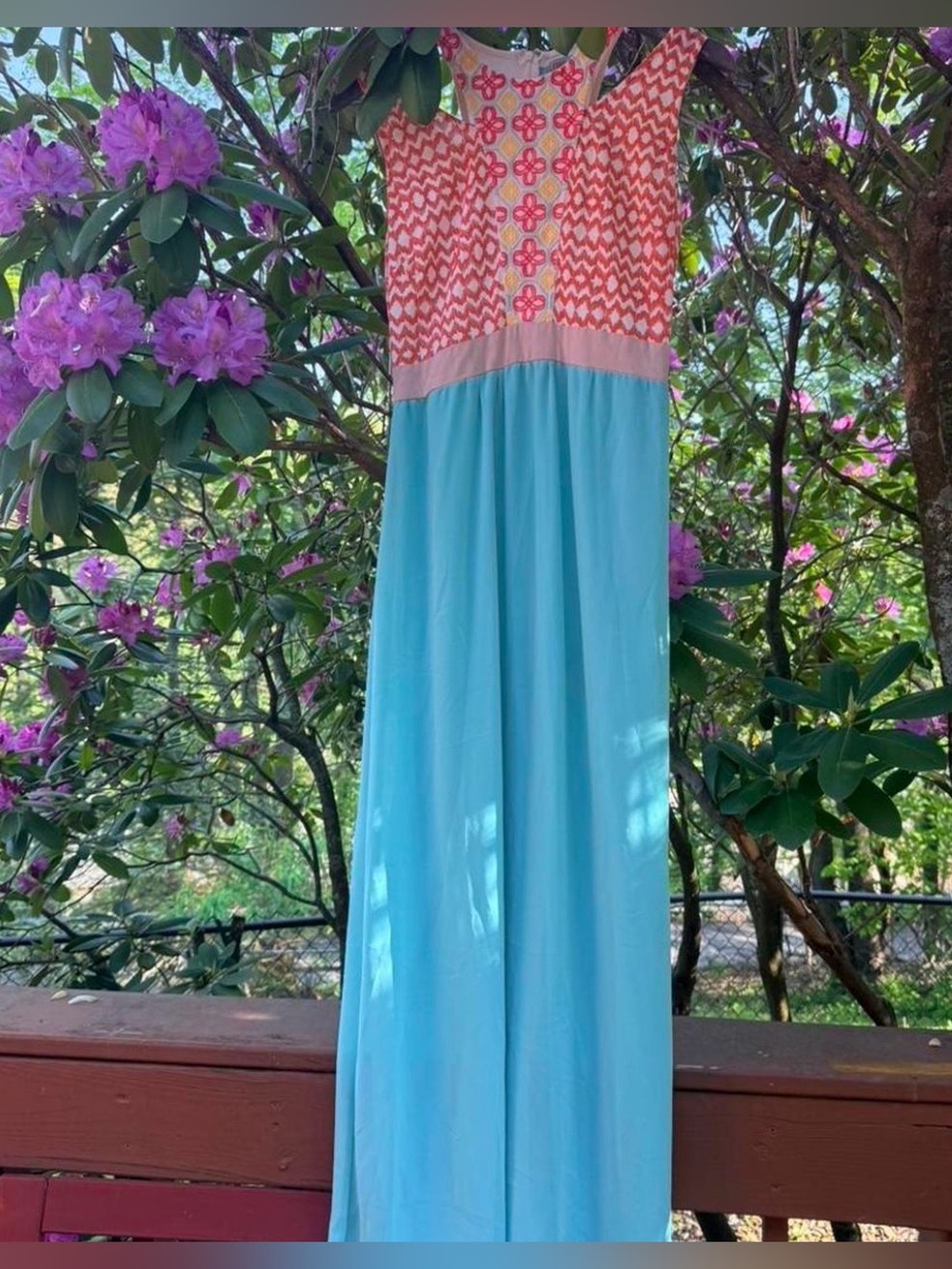Flying Tomato Embroidered Tank with Coral, Aqua & Yellow Accents
